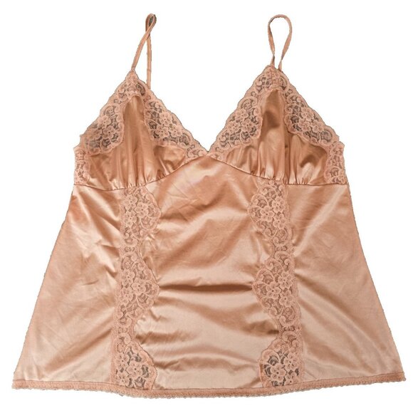 Vintage Blush Satin & Lace Camisole Tank Top - Peachy Pink Babydoll Lingerie - Picture 1 of 6